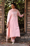 Pink Chanderi Embroidered Kurta with Pant & Dupatta - The House of Indu