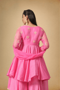 Pink Chanderi Kurti Sharara Set for Festive & Wedding Wear Women - The House of Indu