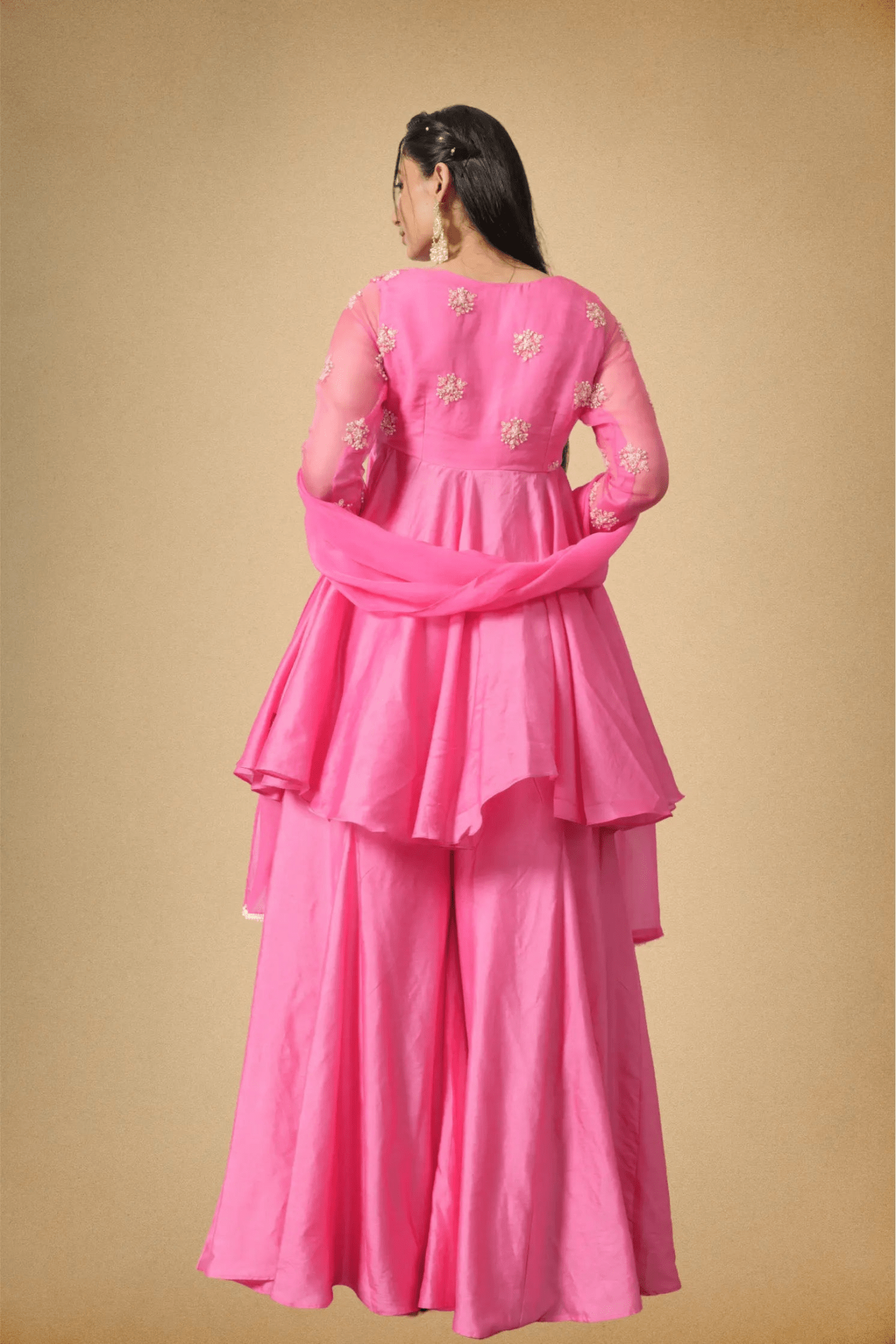 Pink Chanderi Kurti Sharara Set for Festive & Wedding Wear Women - The House of Indu