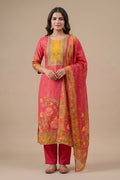 Pink Floral Printed Polyester Straight Kurta Set with Dupatta - The House of Indu