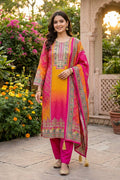 Pink Multicolor Polyester Straight Kurta Set with Dupatta for Women - The House of Indu