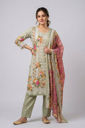 Pista Green Floral Printed Cotton Suit Set for Women - The House of Indu