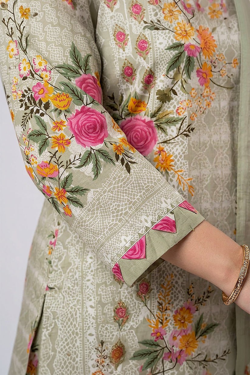 Pista Green Floral Printed Cotton Suit Set for Women - The House of Indu