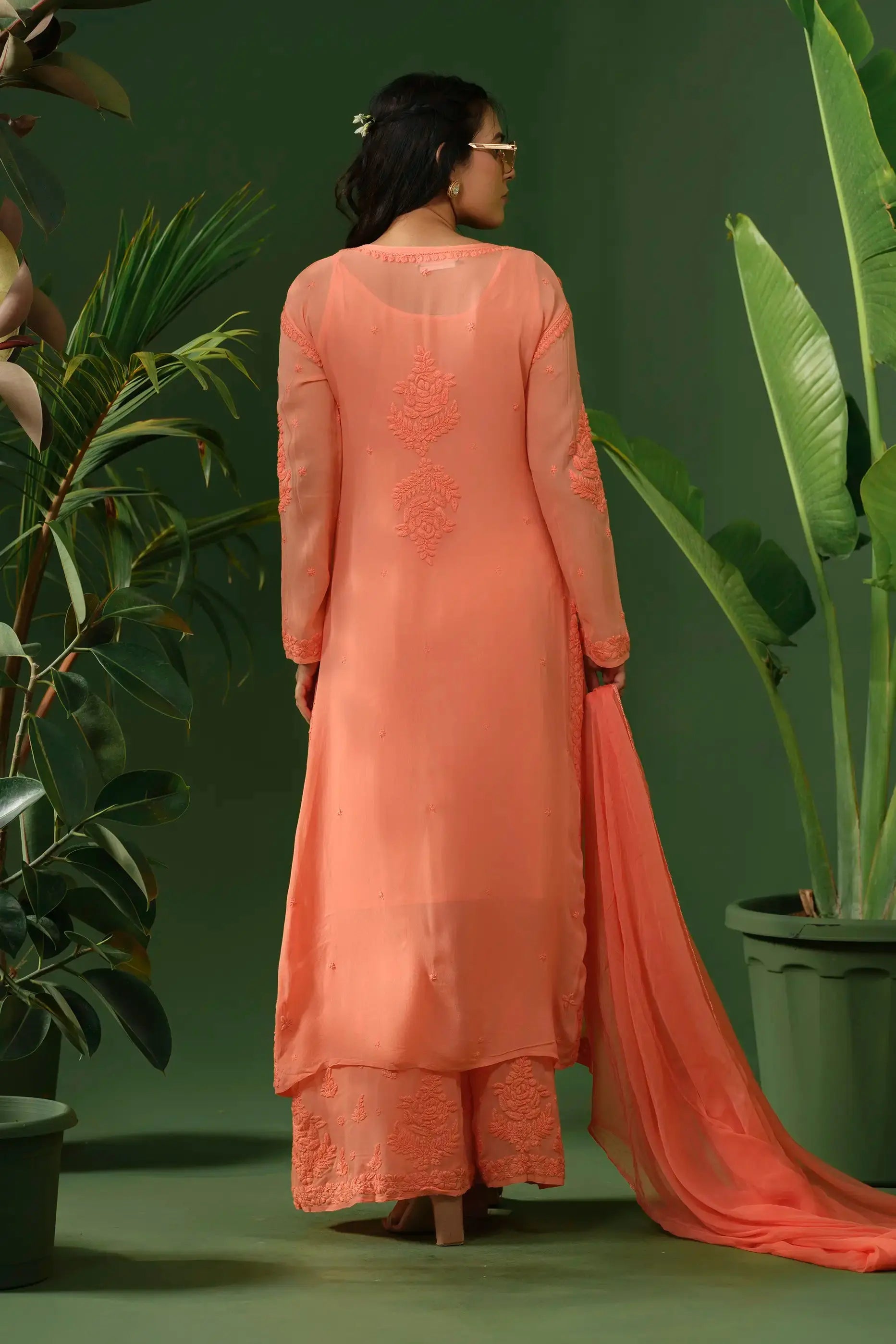 Viscose Chikankari Kurta Set with Palazzo & Dupatta The House of Indu