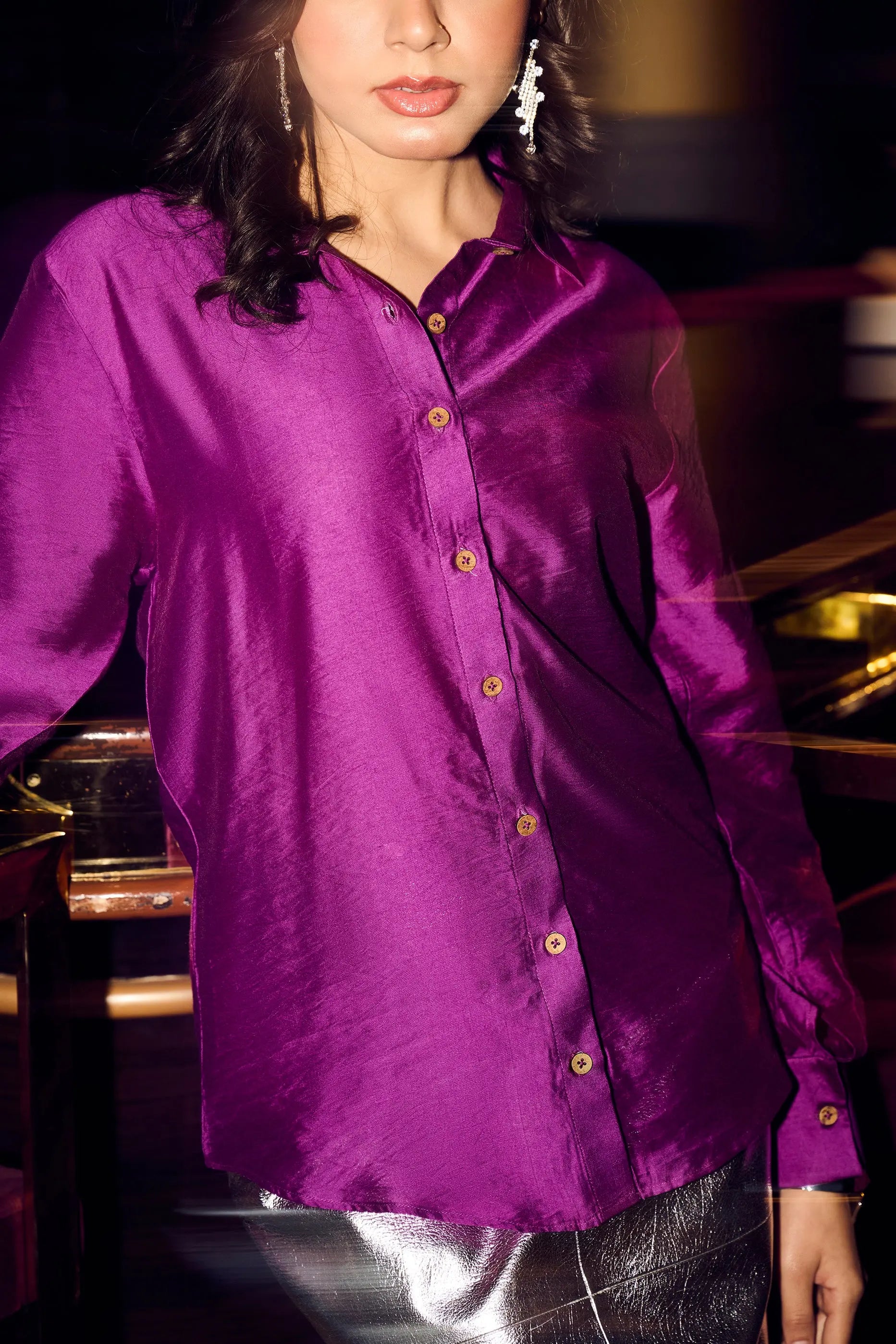Closeup Detail of Purple Chanderi Shirt