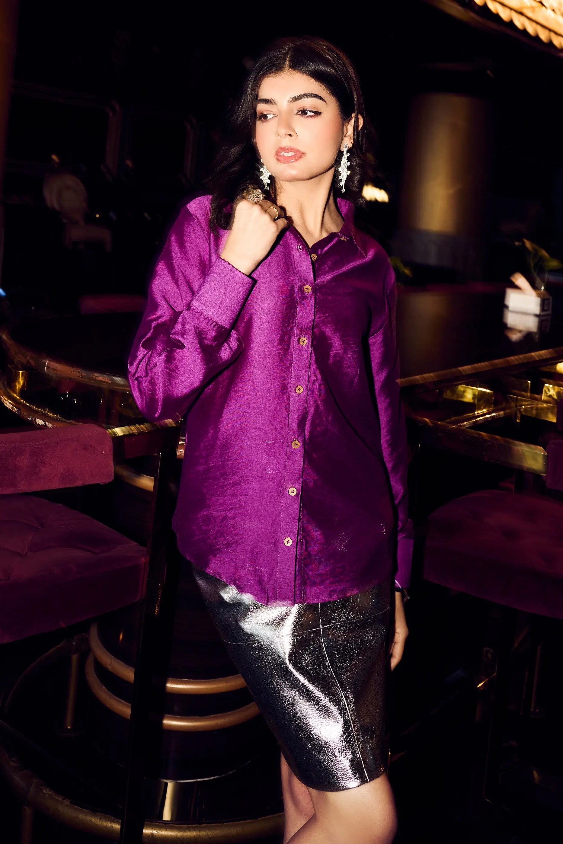 Purple Chanderi Shirt for Women Side Pose