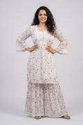 Purple Floral Chiffon Sharara Co-Ord Set for Women - The House of Indu