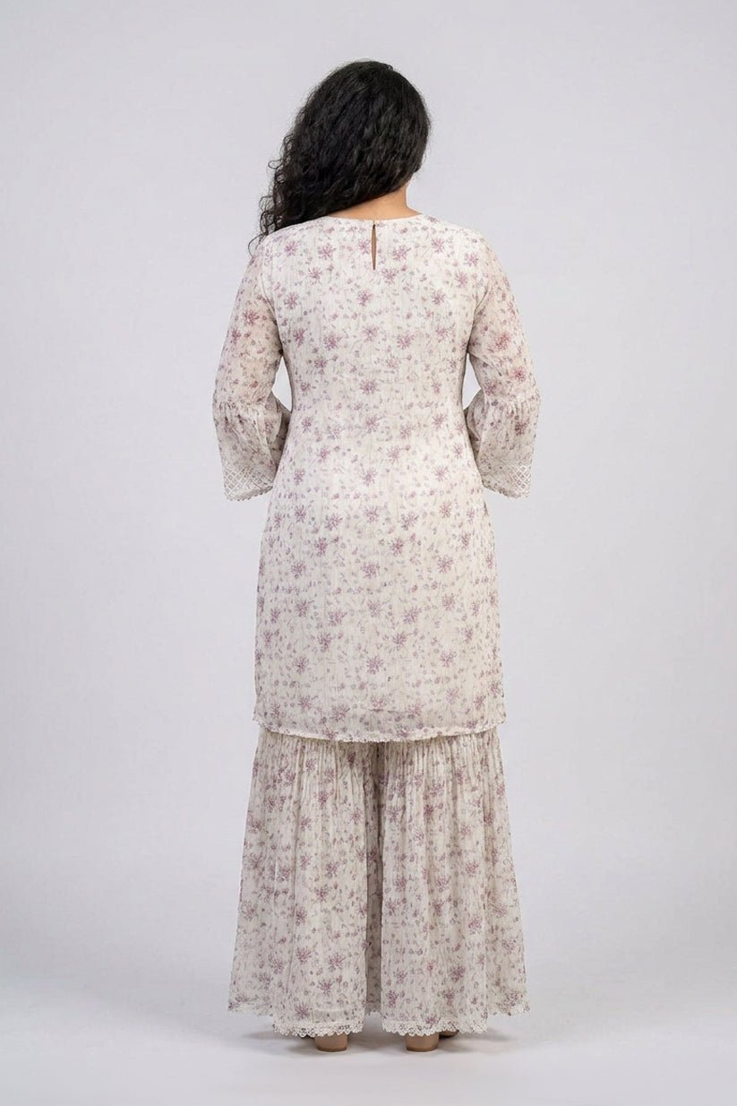 Purple Floral Chiffon Sharara Co-Ord Set for Women - The House of Indu