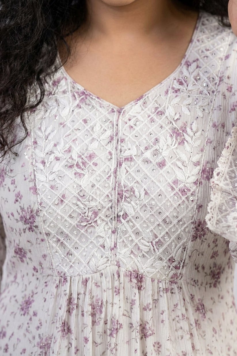 Purple Floral Chiffon Sharara Co-Ord Set for Women - The House of Indu