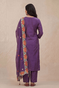 Purple Floral Embroidered Kurta Set with Dupatta for Women - The House of Indu
