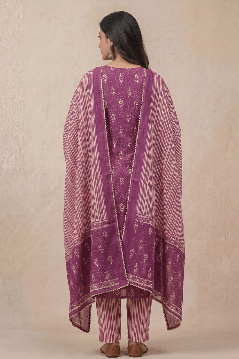 Purple Printed Kurta Pant Set with Dupatta for Women Ethnic Wear - The House of Indu