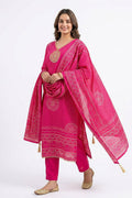 Rani Pink Bandhani Print Kurta Pant Dupatta Set for Women - The House of Indu