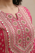 Rani Pink Embroidered Kurta Set with Sharara & Dupatta - The House of Indu
