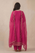 Rani Pink Indian Ethnic Wear Anarkali Set with Scalloped Dupatta - The House of Indu