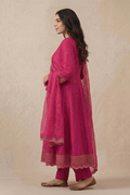 Rani Pink Indian Ethnic Wear Anarkali Set with Scalloped Dupatta - The House of Indu