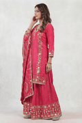 Rani Pink Mirror Work Kurta Sharara Set with Dupatta for Women - The House of Indu