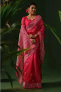 Rani Pink Organza Chikankari Saree with Ready Blouse - The House of Indu