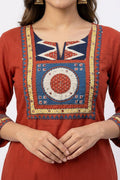Red Cotton Kurta Pant Set with Printed Dupatta for Women - The House of Indu