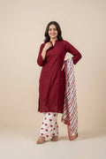 Red Cotton Suit Set for Women with Dupatta - The House of Indu