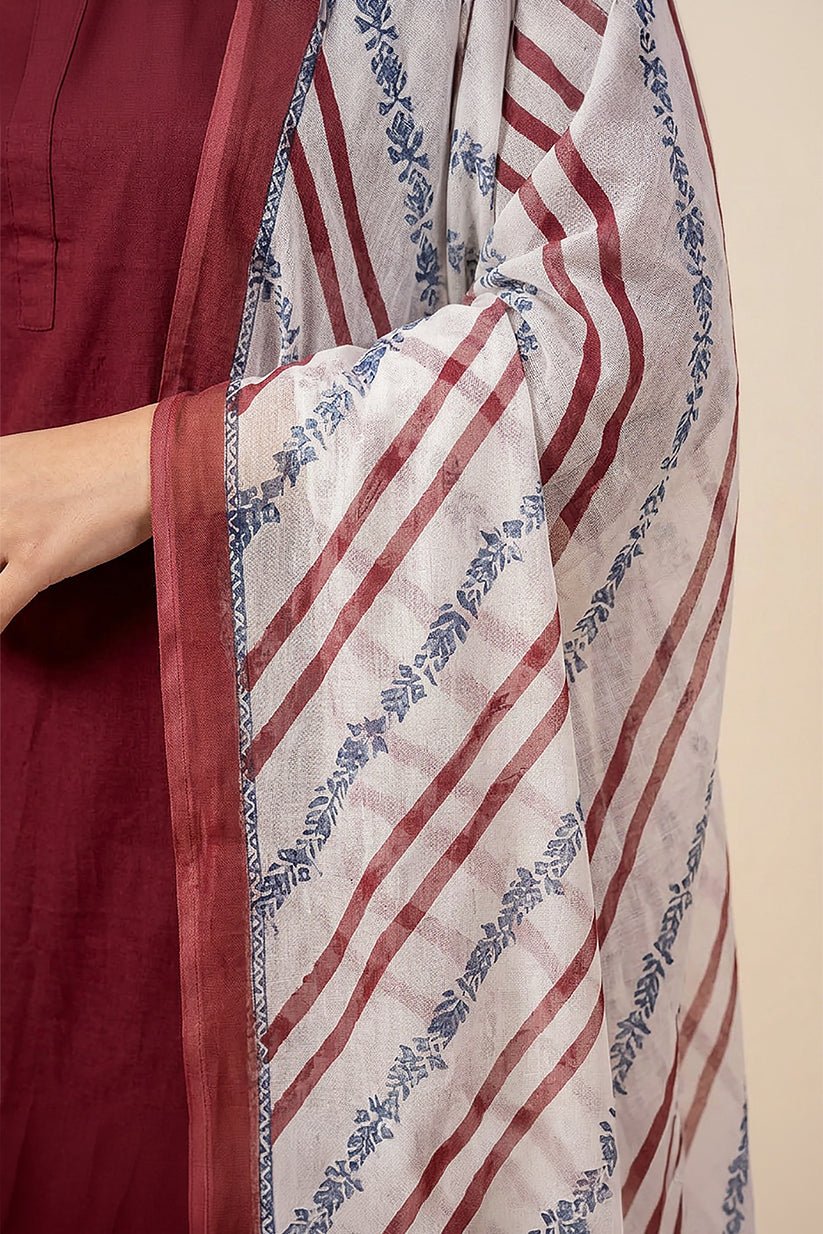 Red Cotton Suit Set for Women with Dupatta - The House of Indu