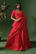 Red Designer Chikankari Lehenga for Women - The House of Indu