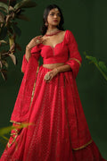 Red Designer Chikankari Lehenga for Women - The House of Indu