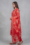 Red Printed Kurta Set with Mirror Work Dupatta - The House of Indu