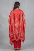Red Printed Kurta Set with Mirror Work Dupatta - The House of Indu