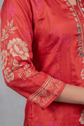 Red Printed Kurta Set with Mirror Work Dupatta - The House of Indu