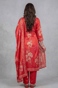 Red Printed Kurta Set with Mirror Work Dupatta - The House of Indu