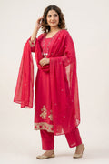 Rose Magenta Embroidered Cotton Kurta Set for Women - The House of Indu