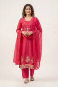 Rose Magenta Embroidered Cotton Kurta Set for Women - The House of Indu