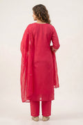 Rose Magenta Embroidered Cotton Kurta Set for Women - The House of Indu