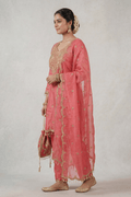 Rose Pink Embroidered Kurta Pant Set with Dupatta for Festive Wear Women - The House of Indu