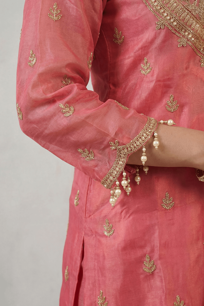 Rose Pink Embroidered Kurta Pant Set with Dupatta for Festive Wear Women - The House of Indu