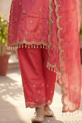 Rose Pink Embroidered Kurta Pant Set with Dupatta for Festive Wear Women - The House of Indu