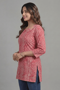Rose Pink Printed Cotton Kurti - The House of Indu
