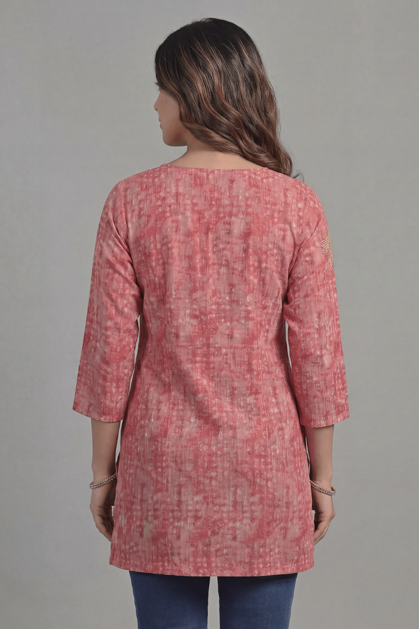 Rose Pink Printed Cotton Kurti - The House of Indu