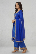 Royal Blue Embroidered Kurta Palazzo Set with Dupatta for Women - The House of Indu