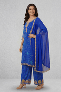 Royal Blue Embroidered Kurta Palazzo Set with Dupatta for Women - The House of Indu