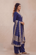 Royal Blue Embroidered Kurta Set with Dupatta - The House of Indu