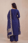 Royal Blue Embroidered Kurta Set with Dupatta - The House of Indu