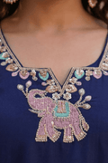 Royal Blue Embroidered Kurta Set with Dupatta - The House of Indu