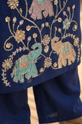 Royal Blue Embroidered Kurta Set with Dupatta - The House of Indu
