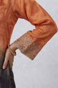 Rust Black Ombre Embroidered Kurta Set for Festive & Party Wear Women - The House of Indu