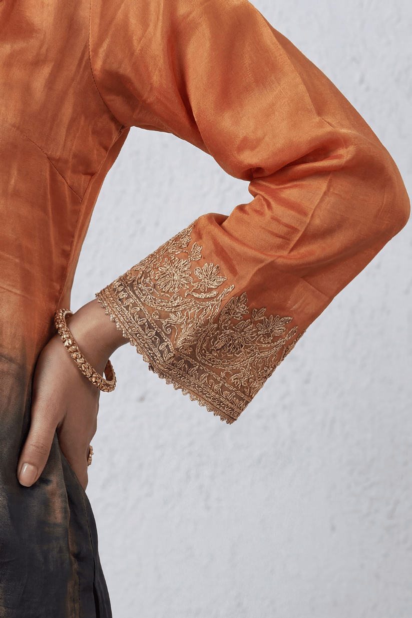 Rust Black Ombre Embroidered Kurta Set for Festive & Party Wear Women - The House of Indu
