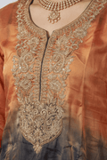 Rust Black Ombre Embroidered Kurta Set for Festive & Party Wear Women - The House of Indu