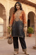 Rust Black Ombre Embroidered Kurta Set for Festive & Party Wear Women - The House of Indu