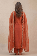 Rust Ember Embroidered Kurta Set with Statement Dupatta - The House of Indu