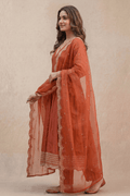 Rust Ember Embroidered Kurta Set with Statement Dupatta - The House of Indu